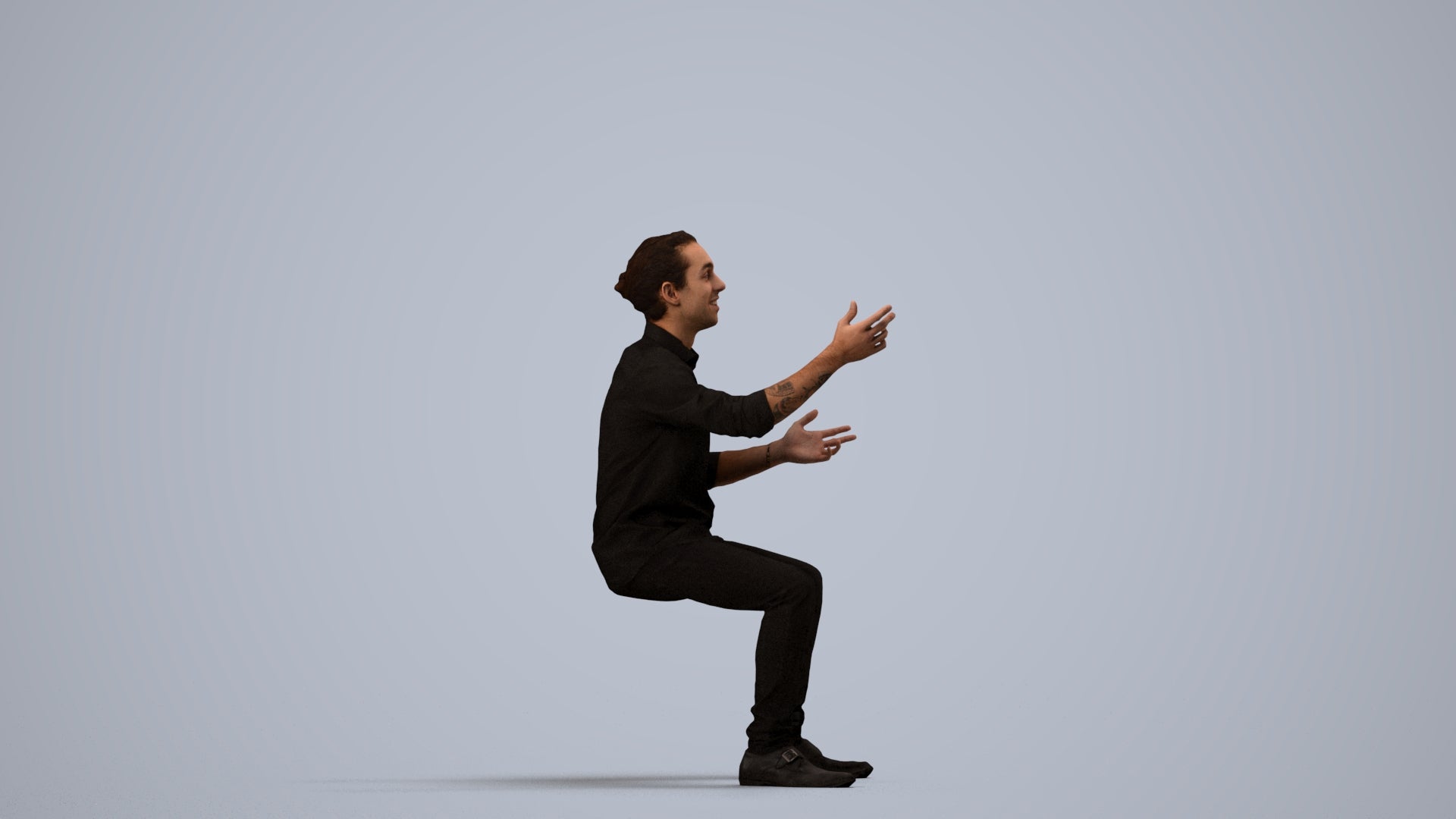 realistic 3D man casual sitting, scanned archviz people for Blender and 3ds Max, side view render