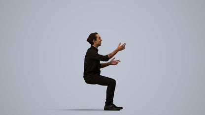 realistic 3D man casual sitting, scanned archviz people for Blender and 3ds Max, side view render