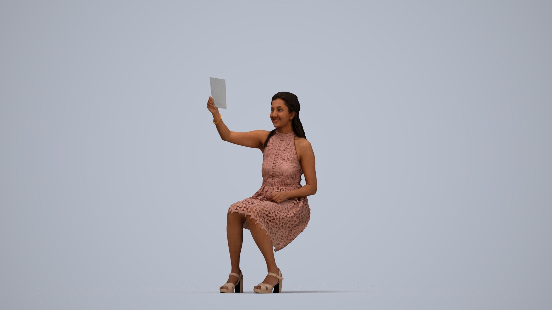realistic 3D people woman formal sitting, render-ready for V-Ray and Corona, FBX OBJ, top-down view render