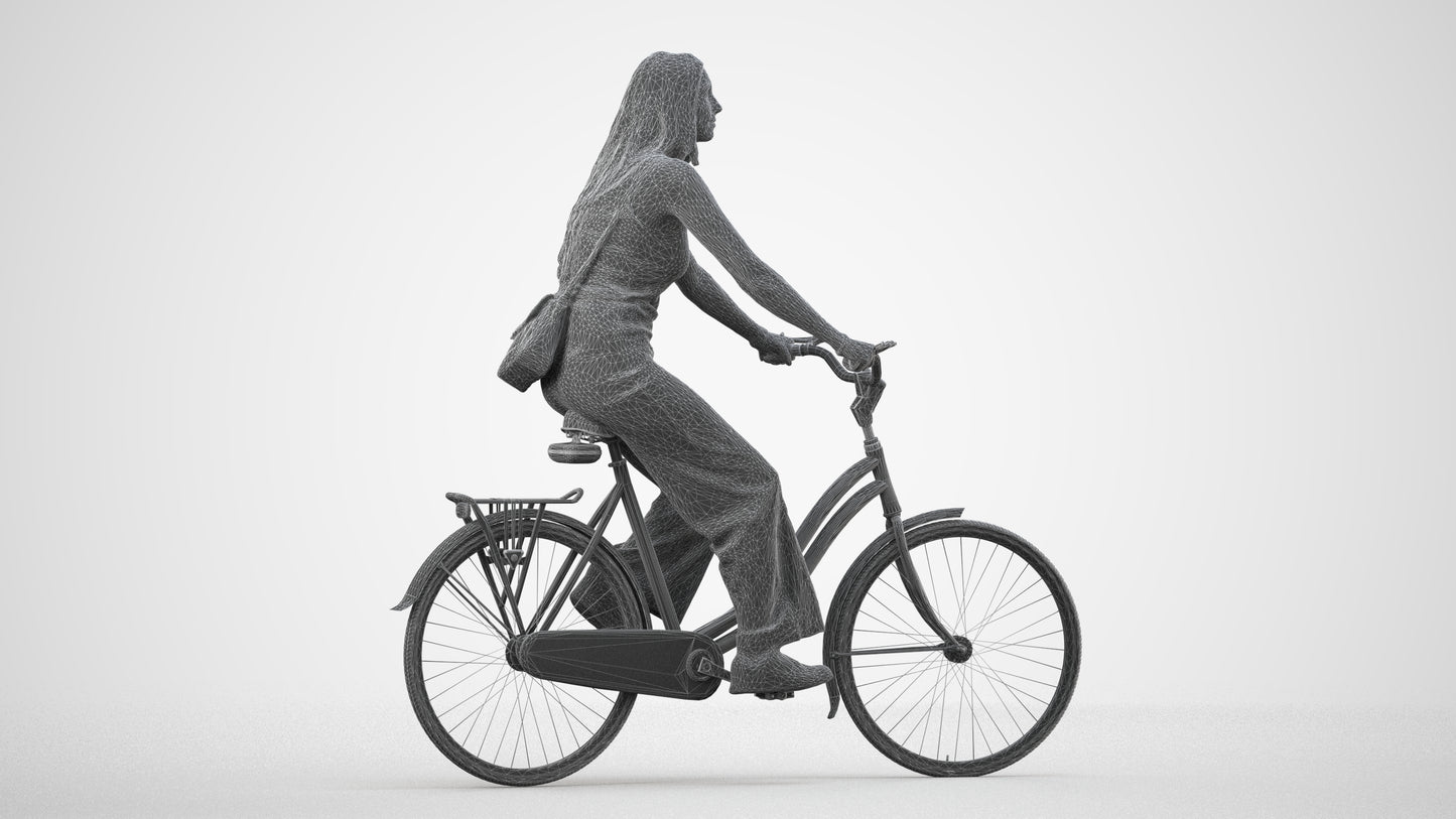 realistic 3D people woman casual cycling, render-ready for V-Ray and Corona, FBX OBJ, wireframe side view