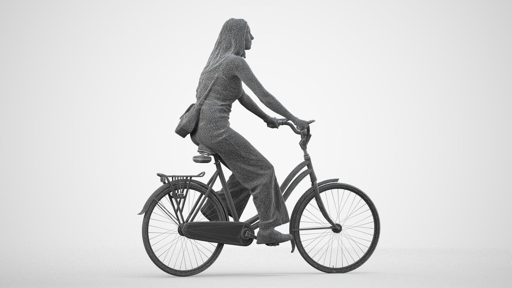 realistic 3D people woman casual cycling, render-ready for V-Ray and Corona, FBX OBJ, wireframe side view