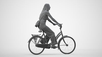 realistic 3D people woman casual cycling, render-ready for V-Ray and Corona, FBX OBJ, wireframe side view