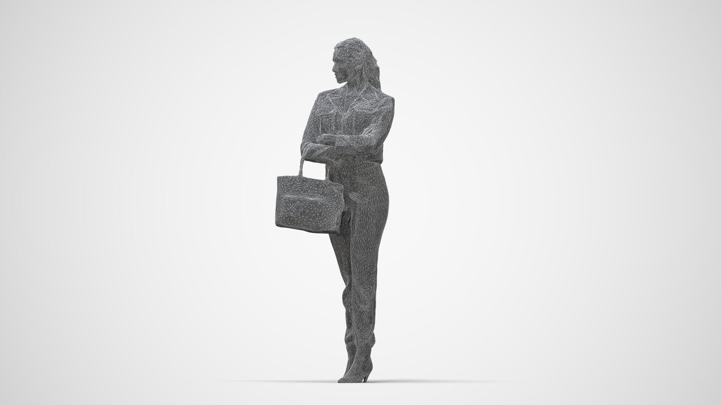 realistic 3D human woman business standing, archviz people FBX OBJ for Blender, wireframe back view