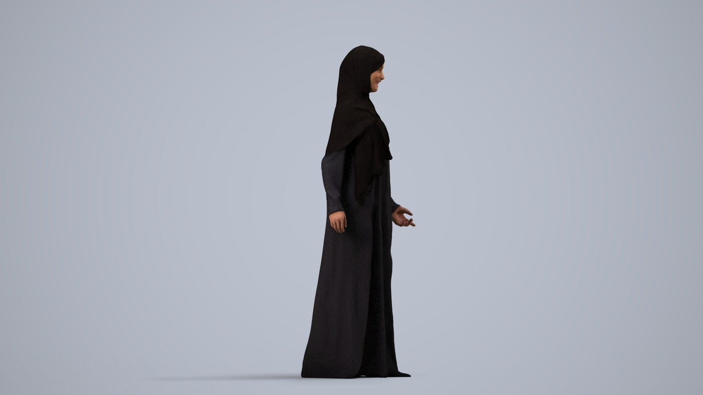 photogrammetry 3D woman standing, realistic human model archviz FBX, side view render