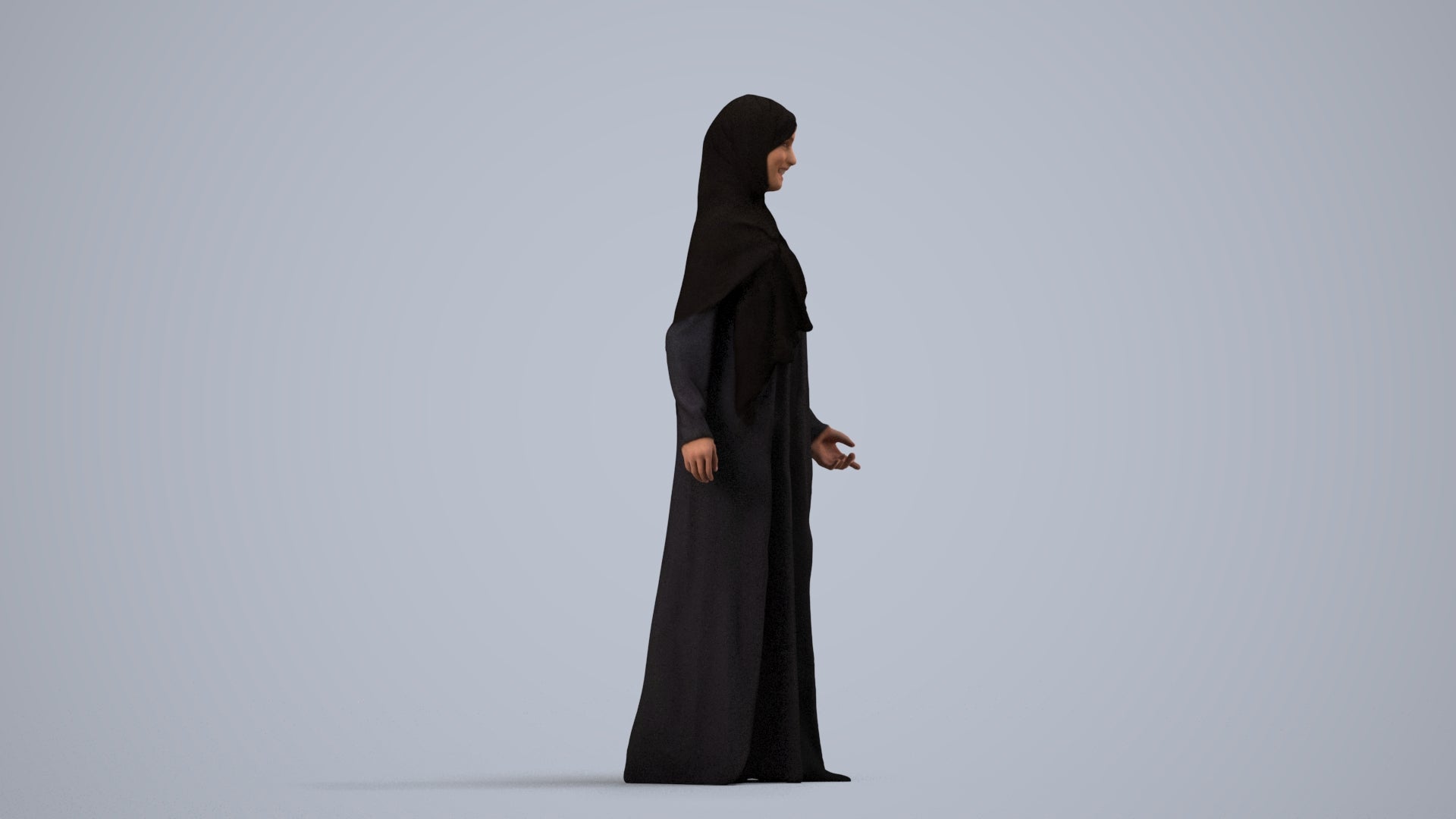 photogrammetry 3D woman standing, realistic human model archviz FBX, side view render