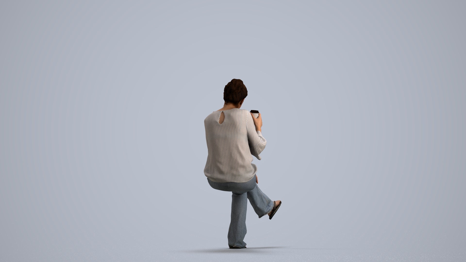 realistic 3D woman casual sitting, scanned archviz people for Blender and 3ds Max, front view render