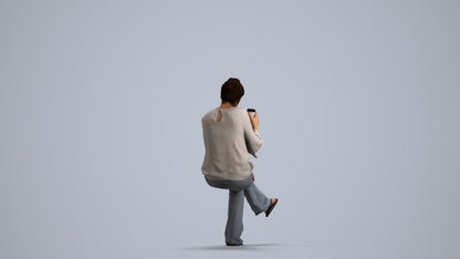 realistic 3D woman casual sitting, scanned archviz people for Blender and 3ds Max, front view render