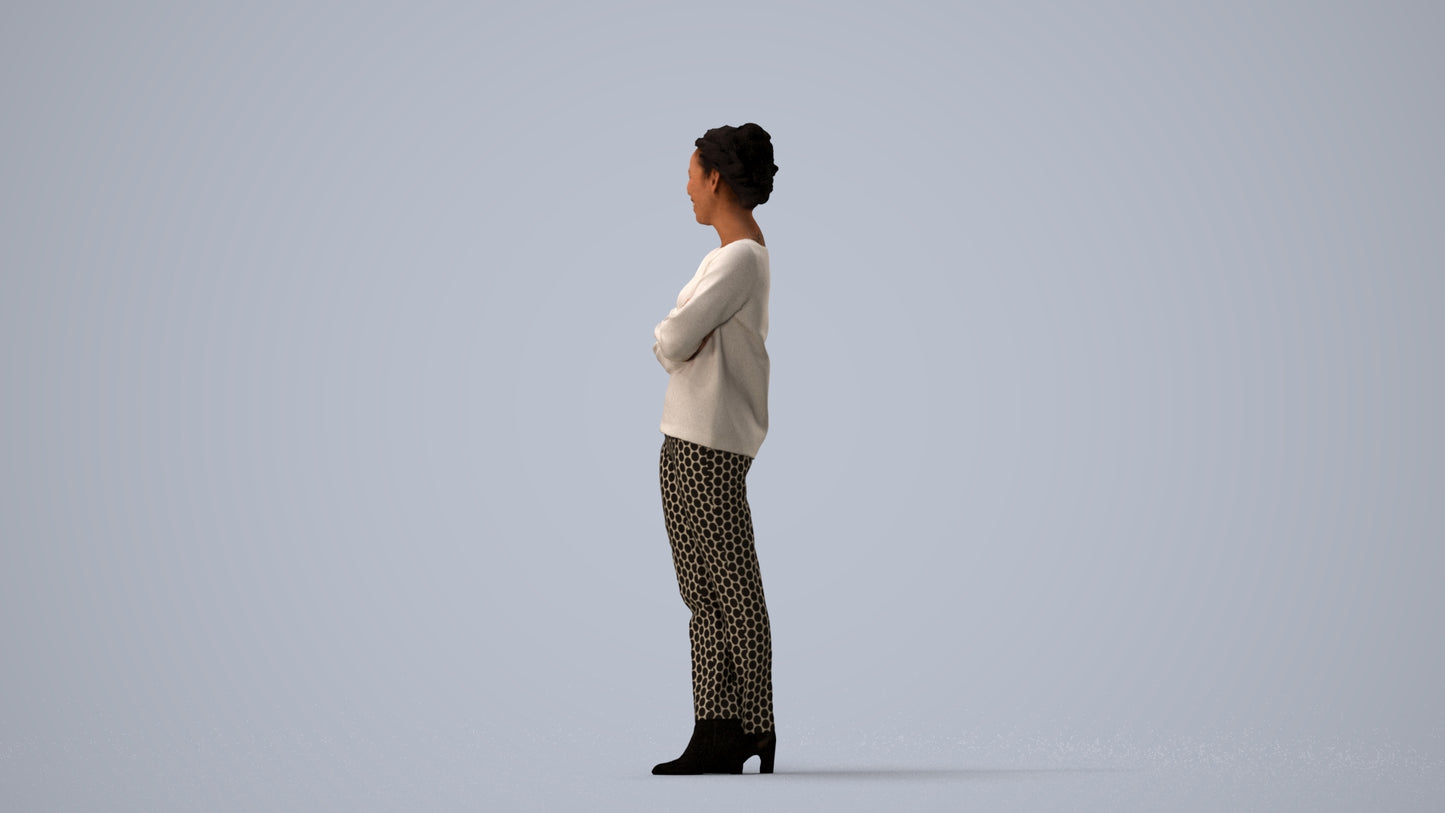 3D people model woman casual standing, scanned human for 3ds Max rendering, three-quarter view render
