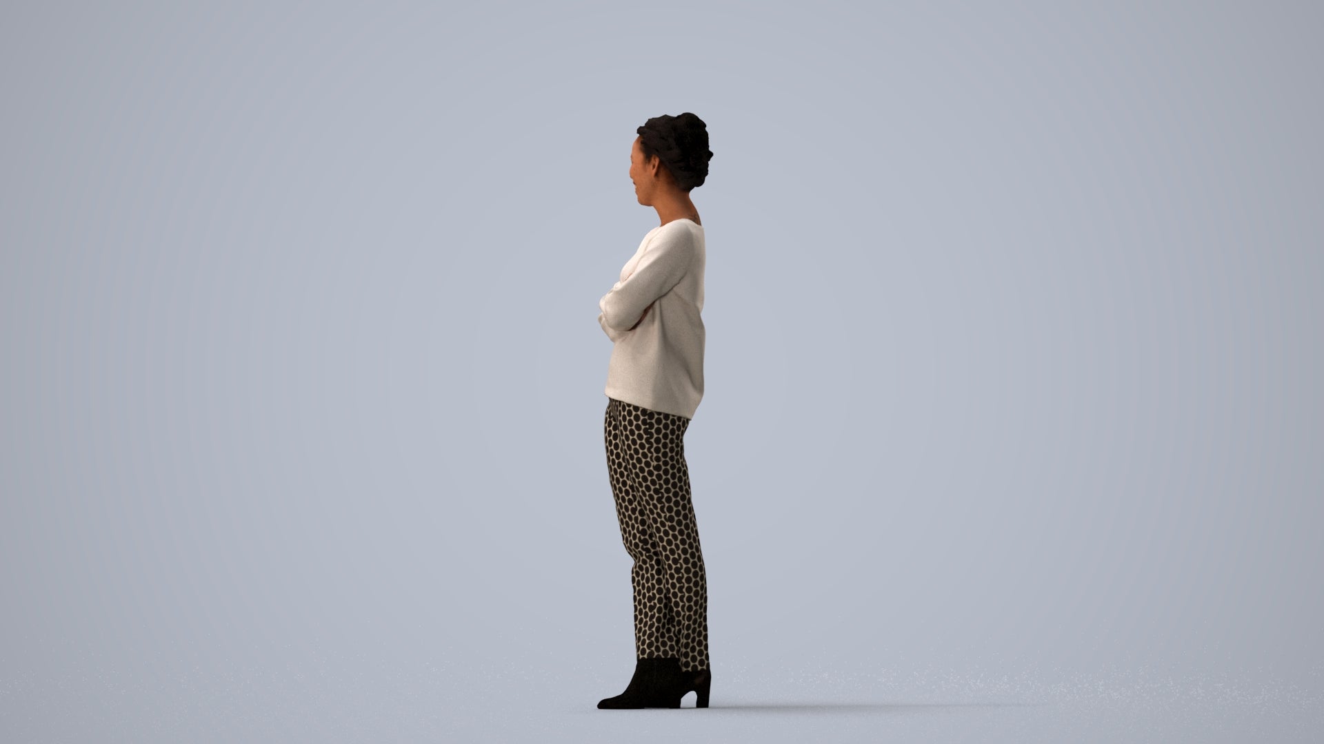 3D people model woman casual standing, scanned human for 3ds Max rendering, three-quarter view render