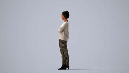 3D people model woman casual standing, scanned human for 3ds Max rendering, three-quarter view render