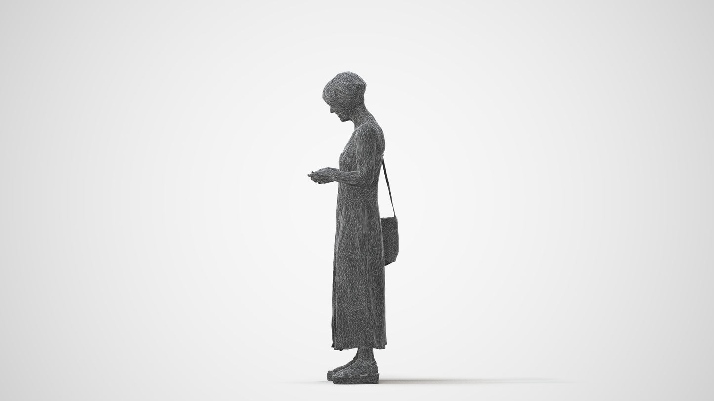 photogrammetry 3D senior woman standing, realistic human model archviz FBX, square thumbnail