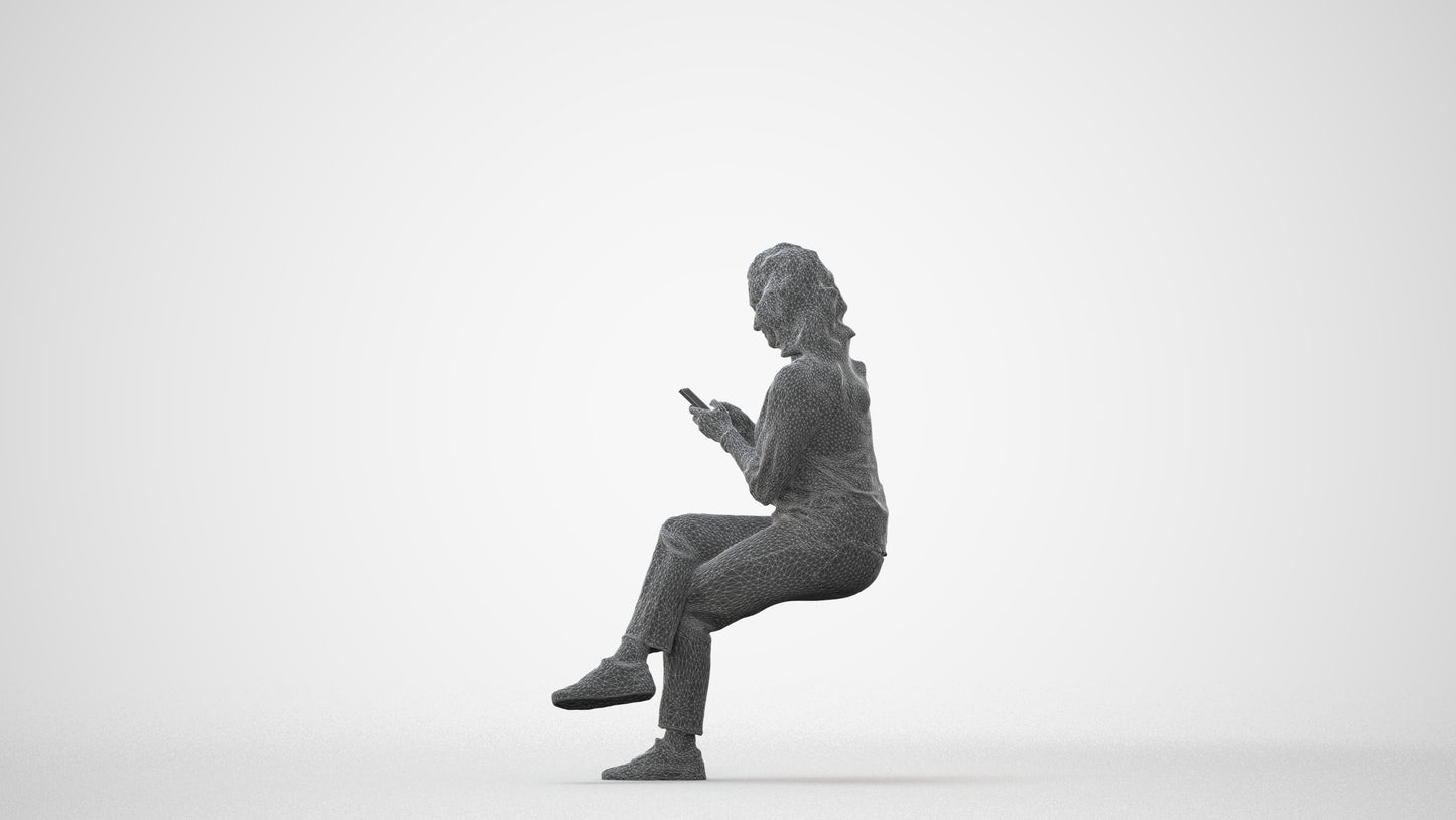 realistic 3D human woman casual sitting, archviz people FBX OBJ for Blender, square thumbnail