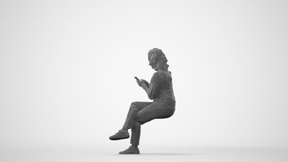 realistic 3D human woman casual sitting, archviz people FBX OBJ for Blender, square thumbnail