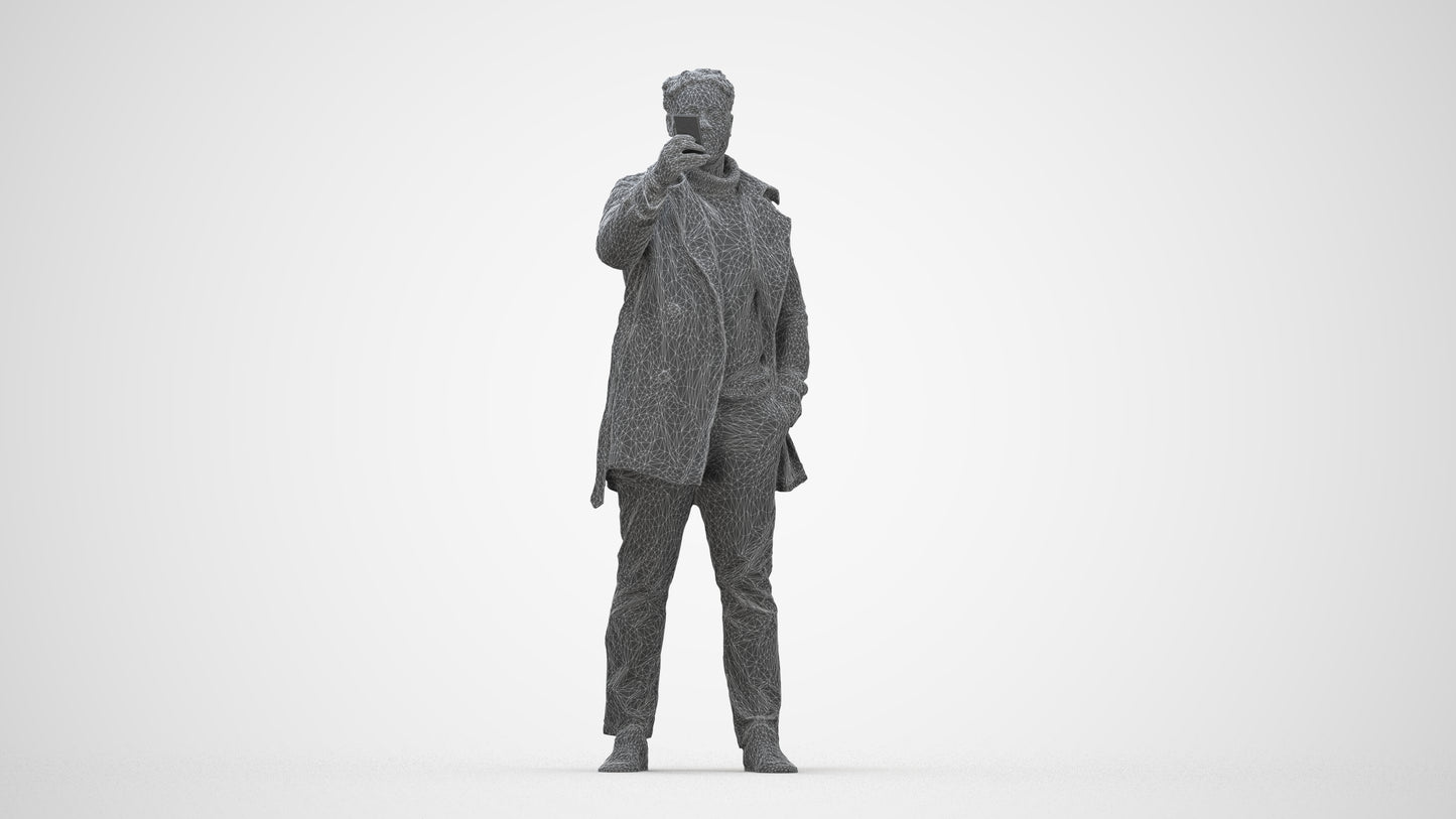 photogrammetry 3D man casual standing, realistic human model archviz FBX, wireframe back view