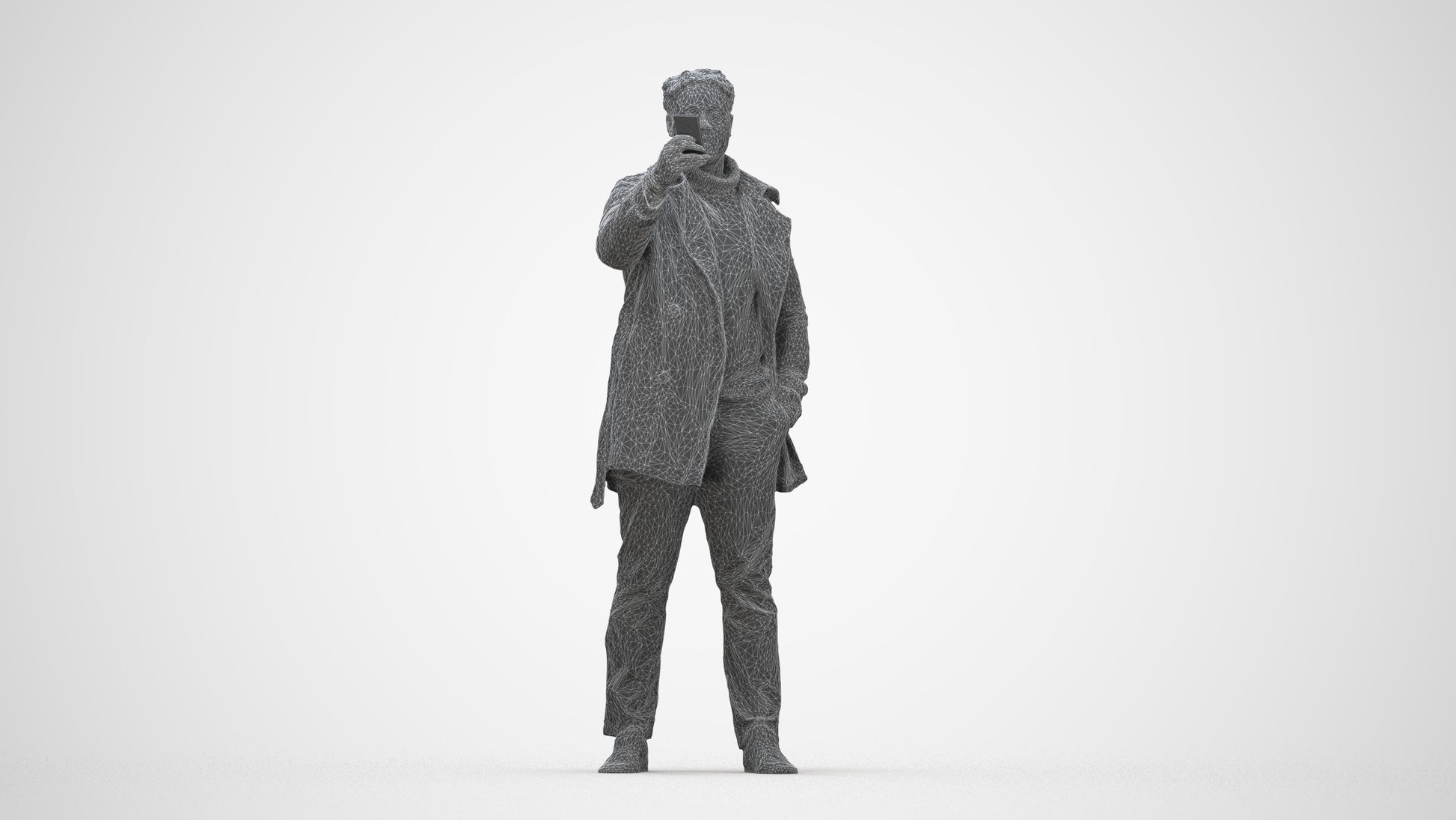 photogrammetry 3D man casual standing, realistic human model archviz FBX, wireframe back view