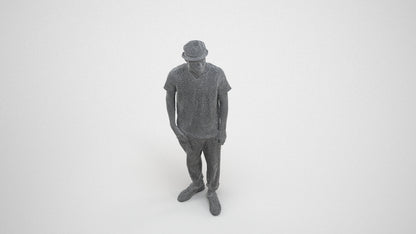 photogrammetry 3D man casual standing, realistic human model archviz FBX, wireframe three-quarter view