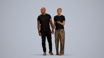 realistic 3D human woman casual couple, archviz people FBX OBJ for Blender, standing pose render