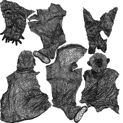 scanned 3D senior man casual sitting, photogrammetry people for Enscape and V-Ray, wireframe top-down view