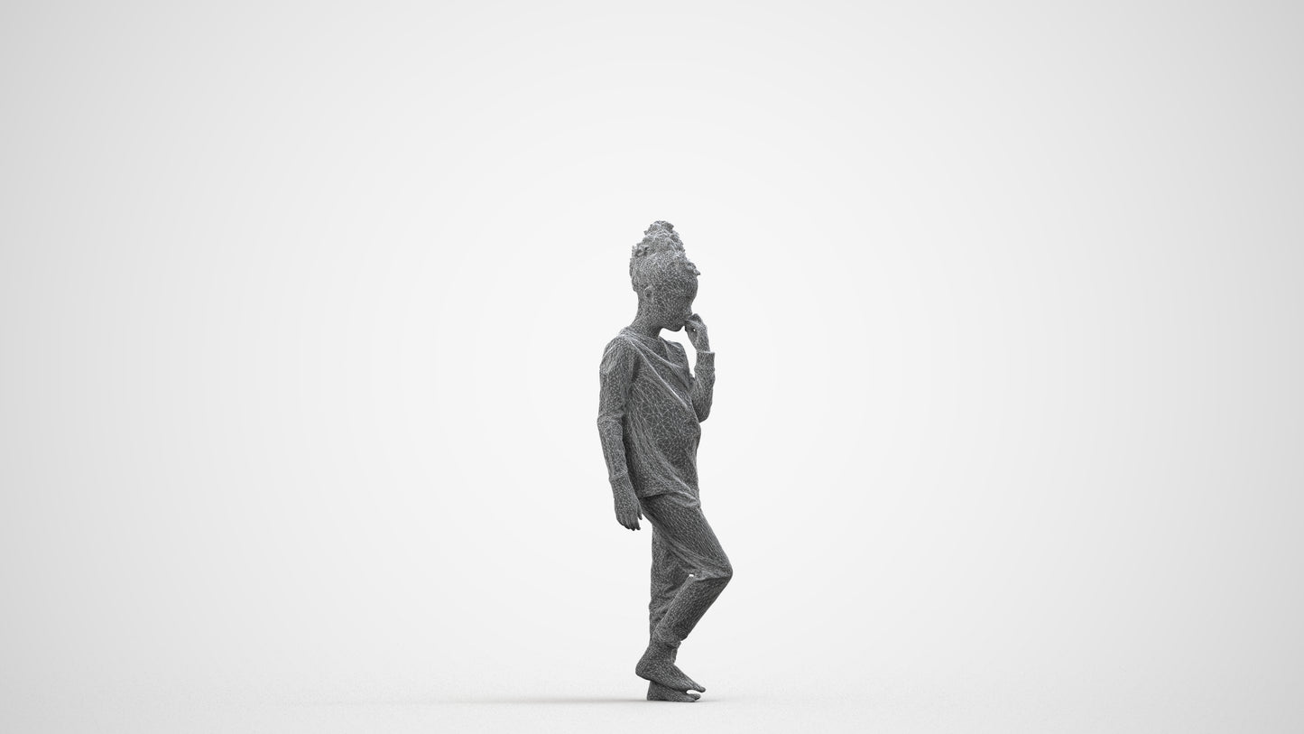 scanned 3D girl kids, photogrammetry people for Enscape and V-Ray, wireframe side view