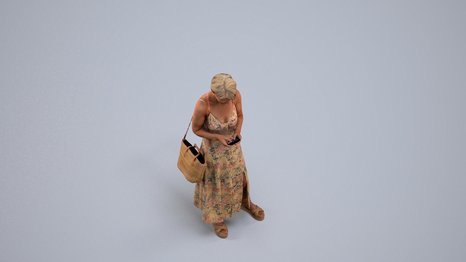 photogrammetry 3D senior woman standing, realistic human model archviz FBX, back view render