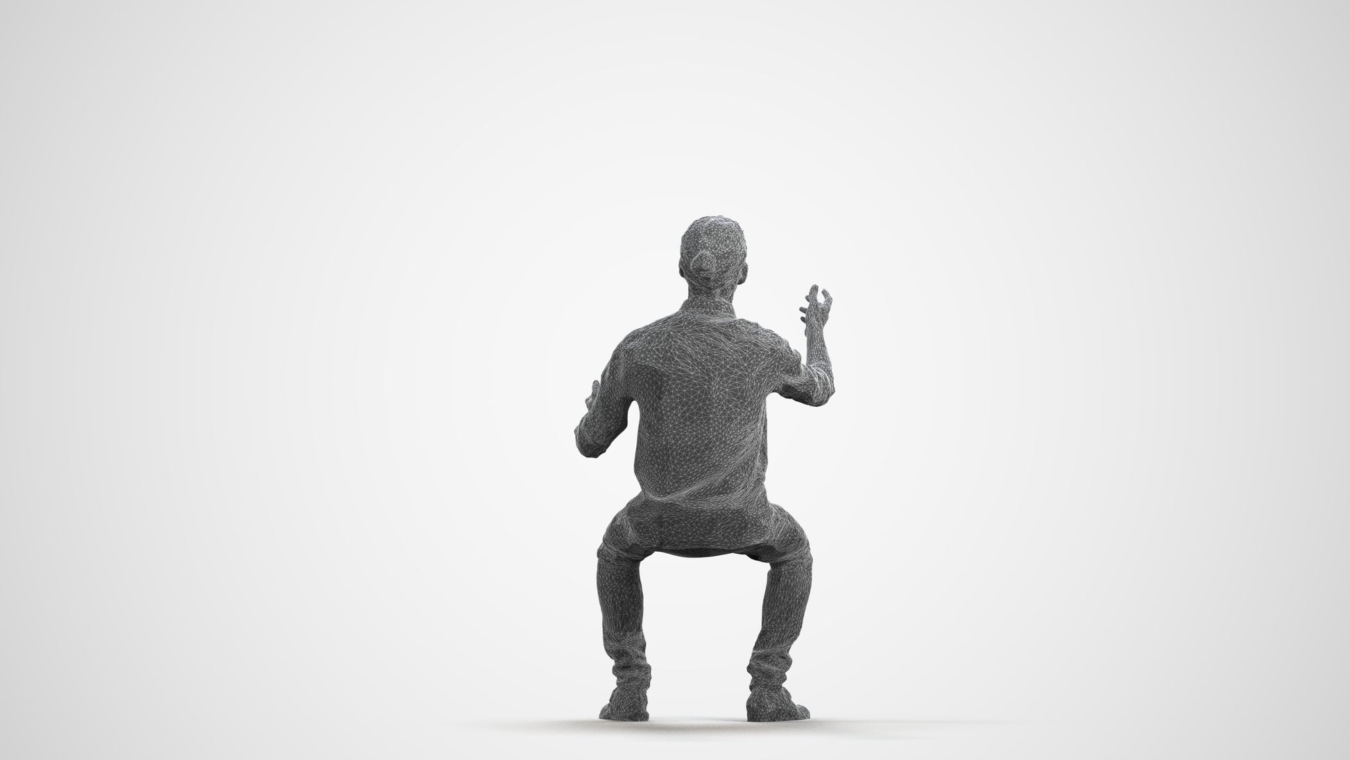 realistic 3D man casual sitting, scanned archviz people for Blender and 3ds Max, wireframe front view