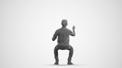 realistic 3D man casual sitting, scanned archviz people for Blender and 3ds Max, wireframe front view