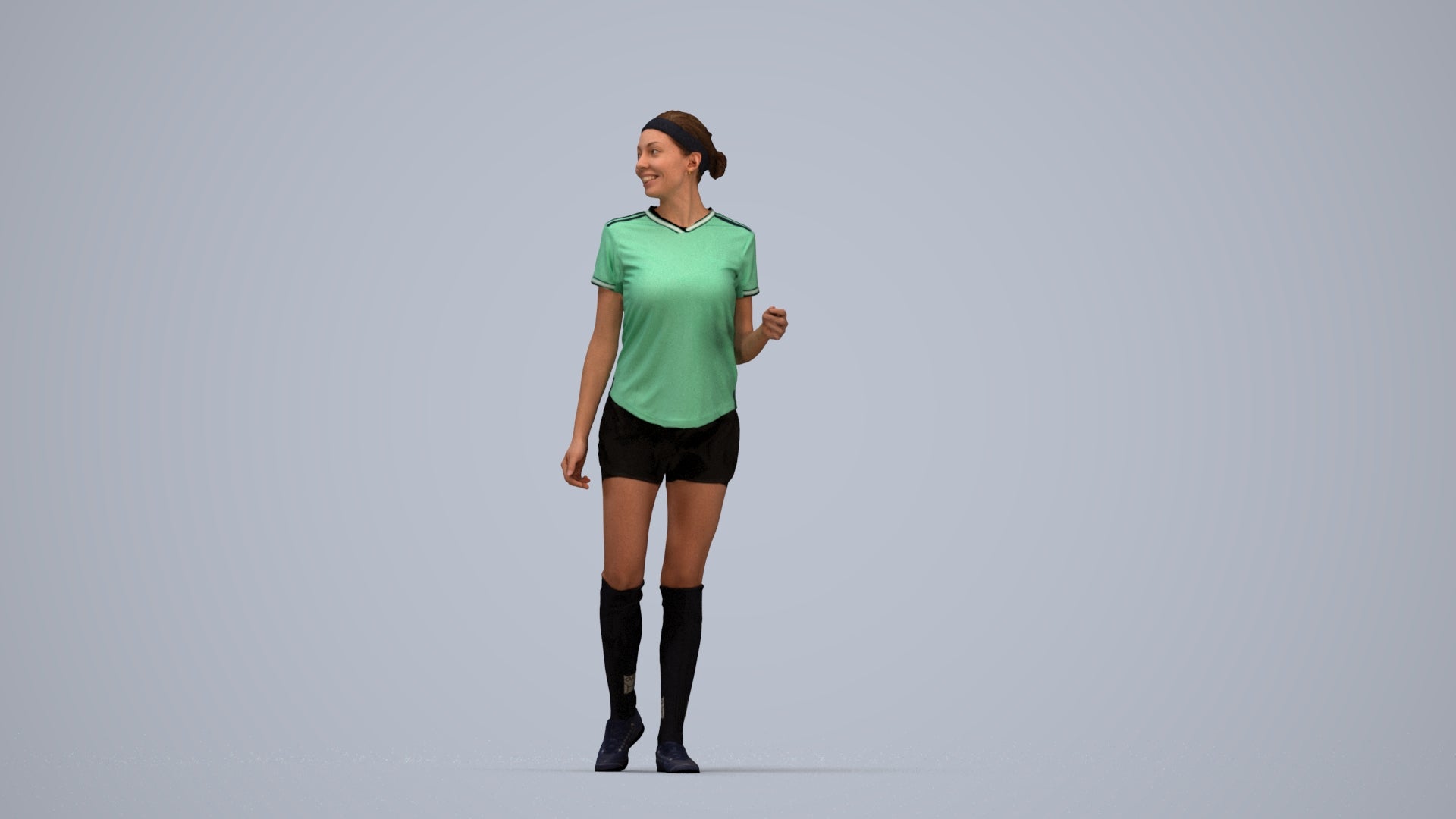 3D human model woman sport, photogrammetry scanned person for archviz, top-down view render