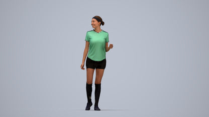 3D human model woman sport, photogrammetry scanned person for archviz, top-down view render