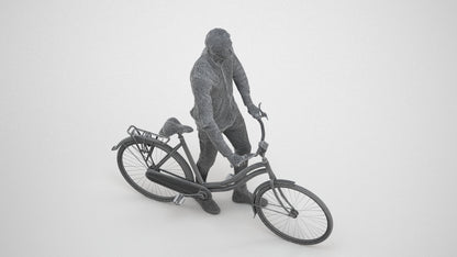 realistic 3D people man casual cycling, render-ready for V-Ray and Corona, FBX OBJ, wireframe three-quarter view
