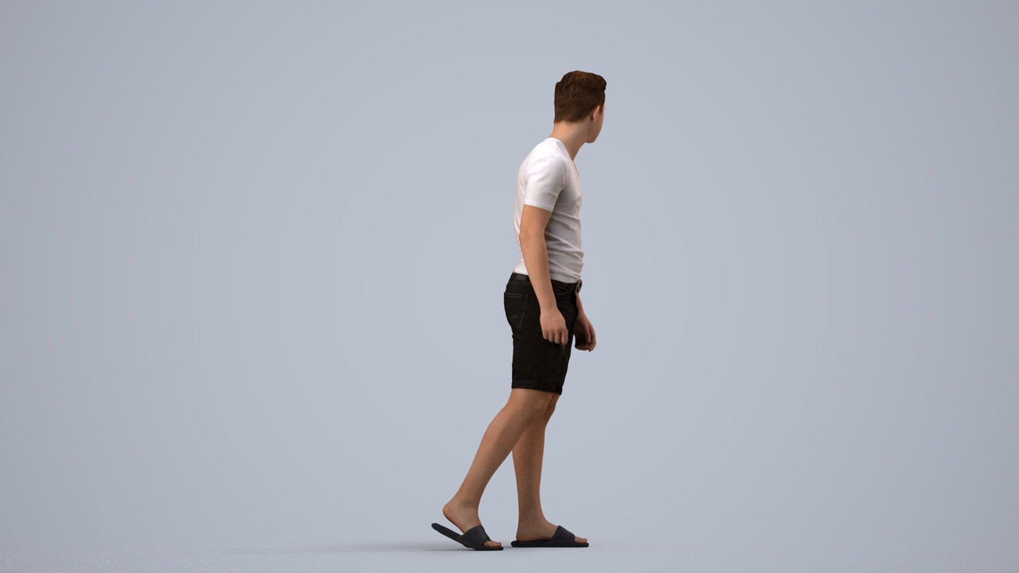 scanned 3D boy casual kids, photogrammetry people for Enscape and V-Ray, side view render