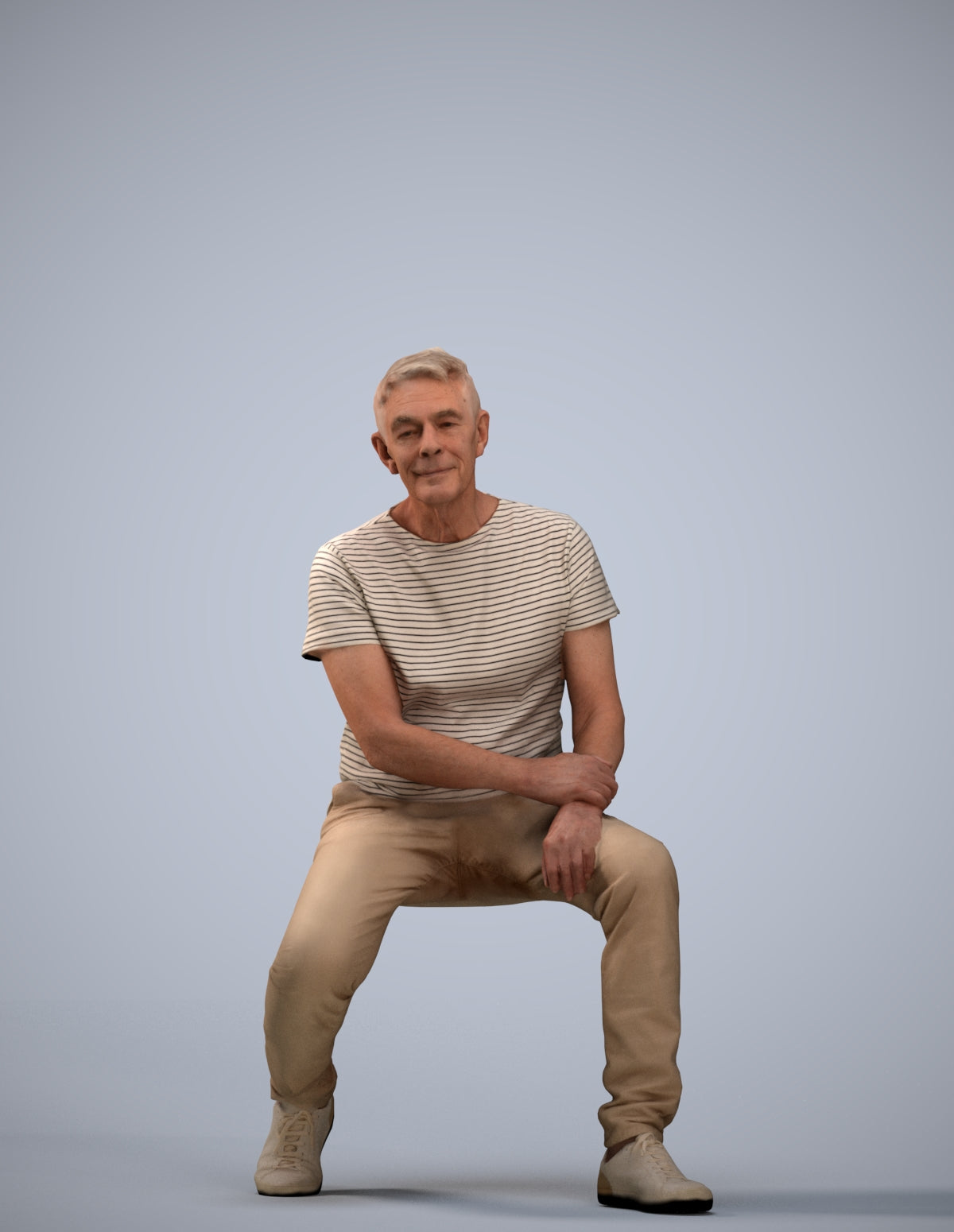scanned 3D senior man casual sitting, photogrammetry people for Enscape and V-Ray