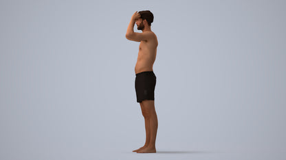 realistic 3D human man pool, archviz people FBX OBJ for Blender, three-quarter view render