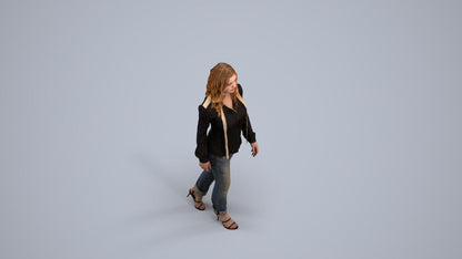 realistic 3D human woman casual walking, archviz people FBX OBJ for Blender, back view render