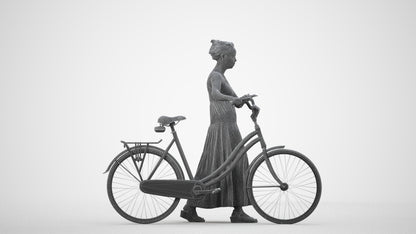 realistic 3D woman casual cycling, scanned archviz people for Blender and 3ds Max, wireframe side view