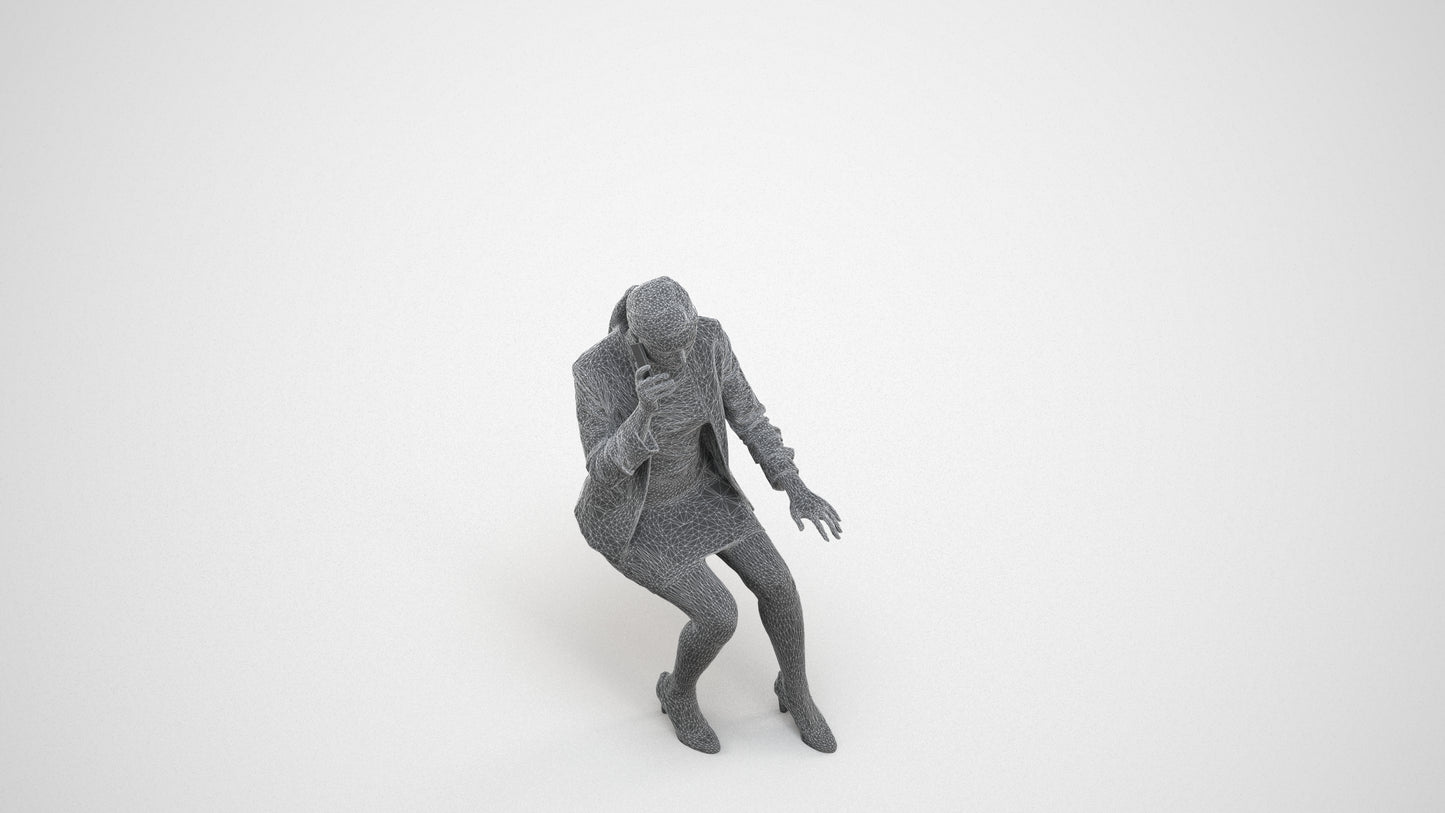 realistic 3D human woman business, archviz people FBX OBJ for Blender, wireframe three-quarter view