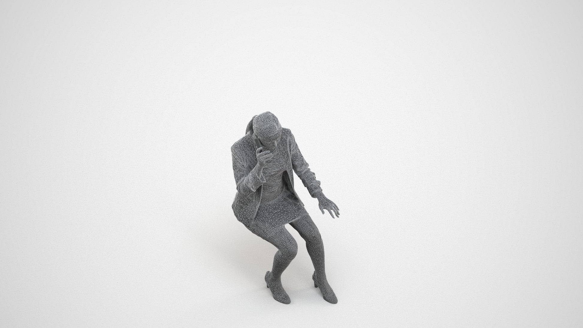 realistic 3D human woman business, archviz people FBX OBJ for Blender, wireframe three-quarter view