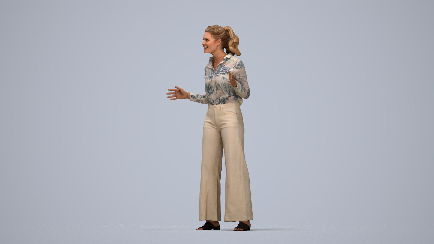 scanned 3D woman casual standing, photogrammetry people for Enscape and V-Ray, top-down view render