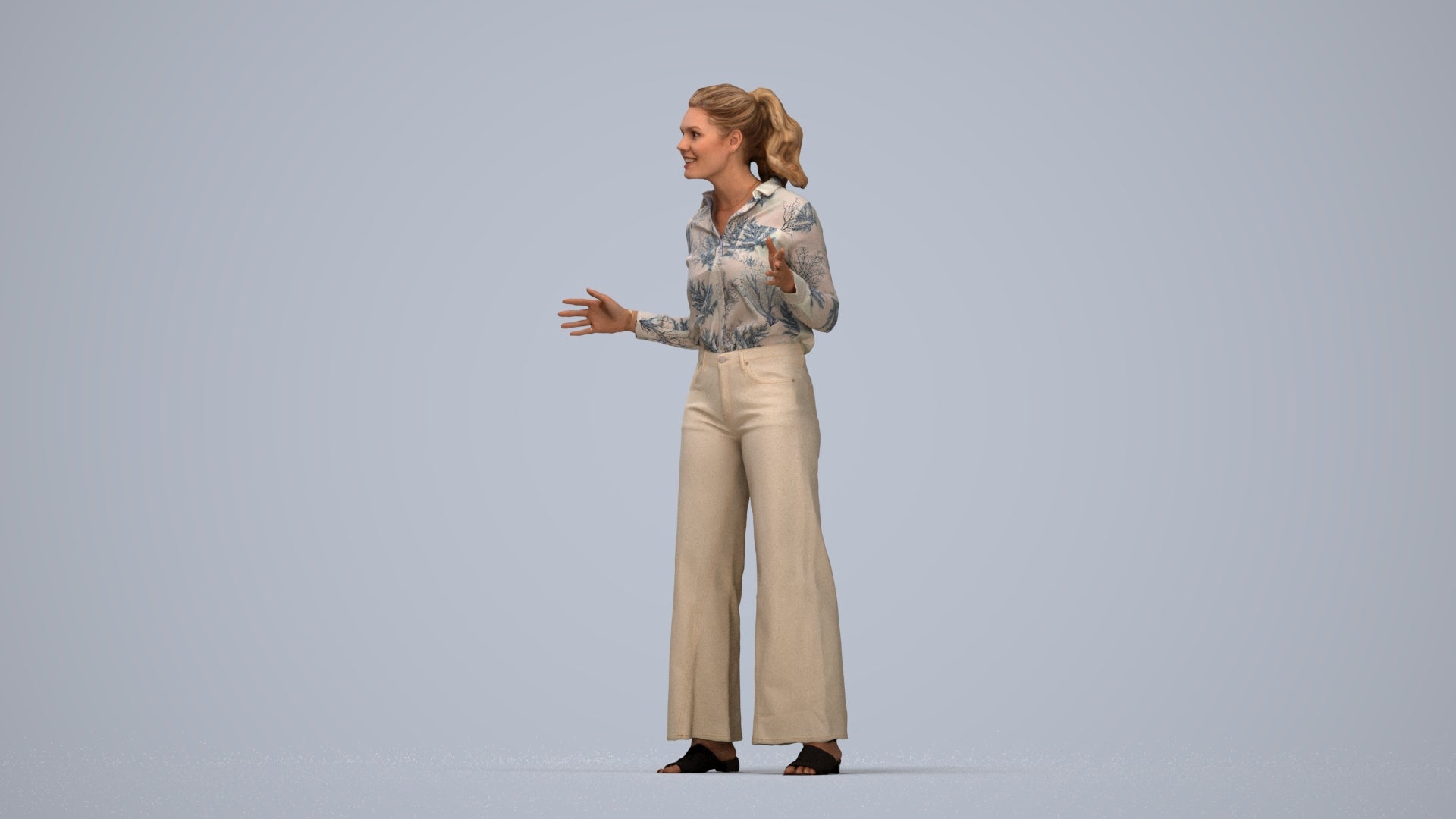 scanned 3D woman casual standing, photogrammetry people for Enscape and V-Ray, top-down view render