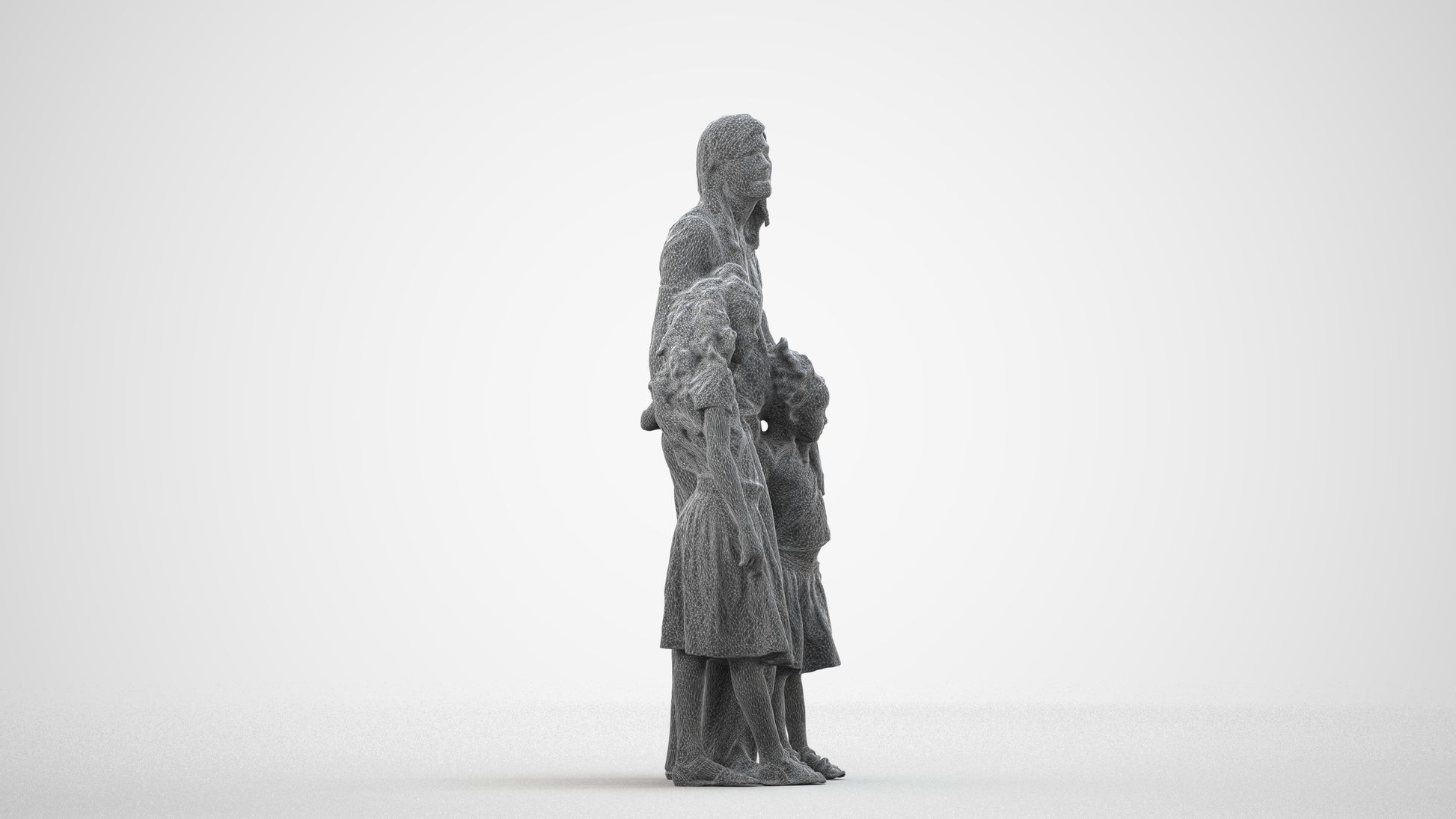 3D human model girl casual kids, photogrammetry scanned person for archviz, wireframe side view