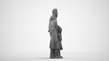 3D human model girl casual kids, photogrammetry scanned person for archviz, wireframe side view