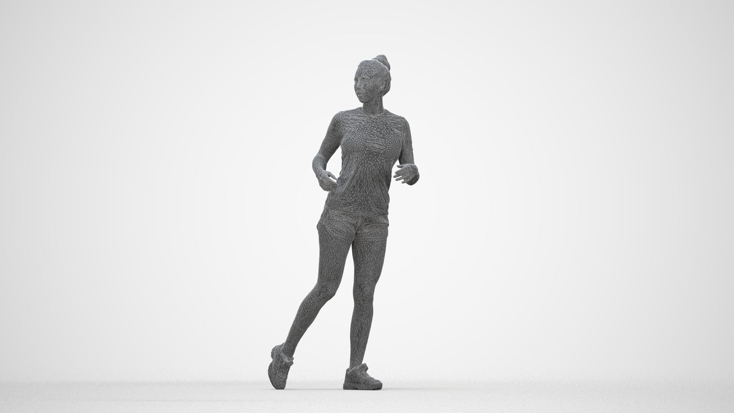 scanned 3D woman sport, photogrammetry people for Enscape and V-Ray, wireframe back view