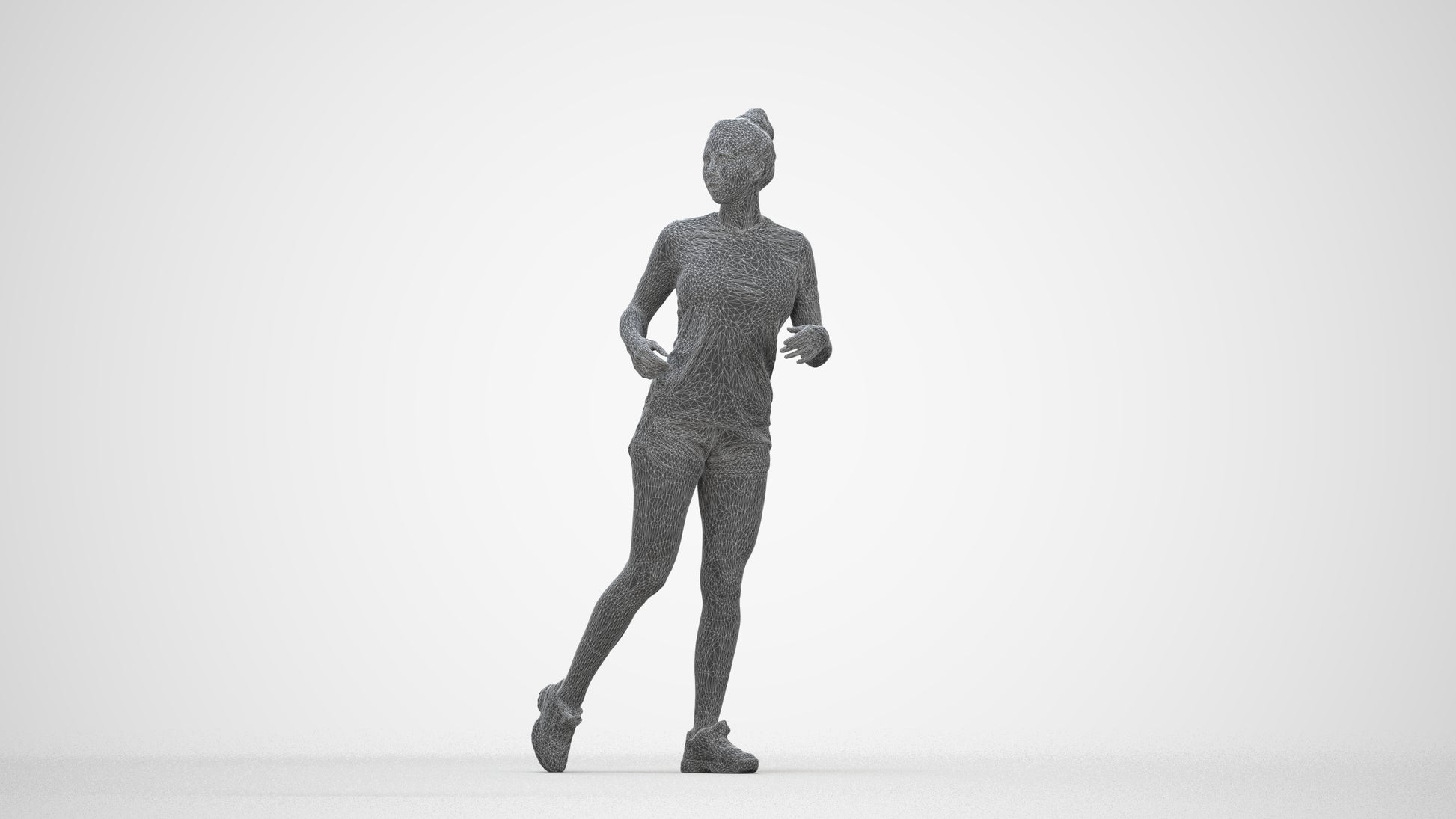 scanned 3D woman sport, photogrammetry people for Enscape and V-Ray, wireframe back view