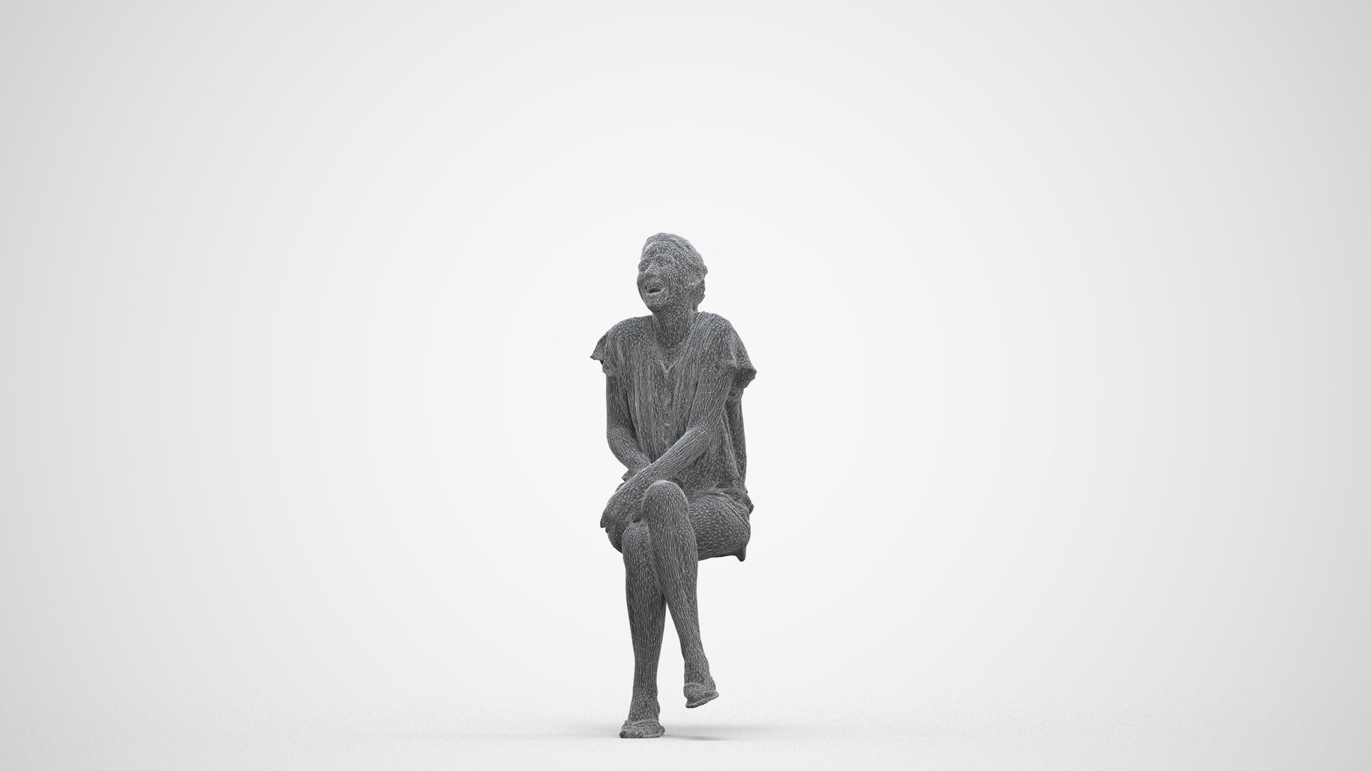 realistic 3D human woman casual sitting, archviz people FBX OBJ for Blender, three-quarter front view render