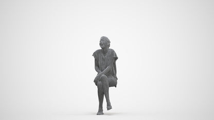realistic 3D human woman casual sitting, archviz people FBX OBJ for Blender, three-quarter front view render