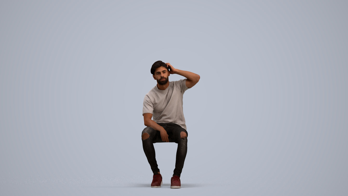 realistic 3D man casual sitting, scanned archviz people for Blender and 3ds Max, standing pose render