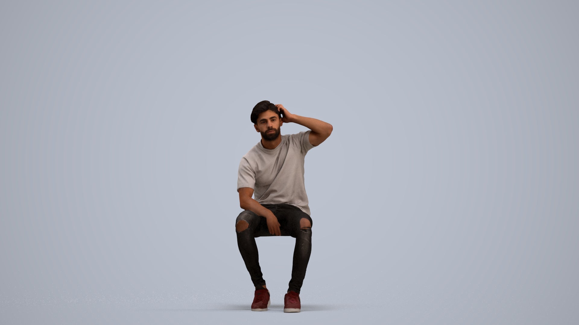 realistic 3D man casual sitting, scanned archviz people for Blender and 3ds Max, standing pose render