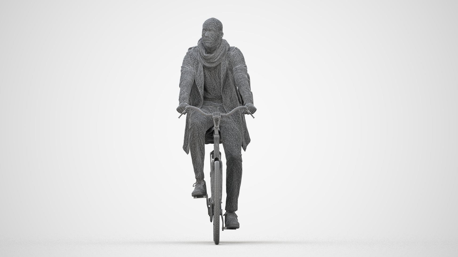 3D human model man casual sitting, photogrammetry scanned person for archviz, wireframe back view