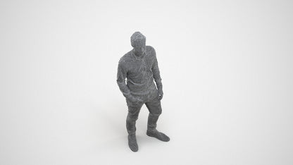 realistic 3D human man casual standing, archviz people FBX OBJ for Blender, wireframe three-quarter view