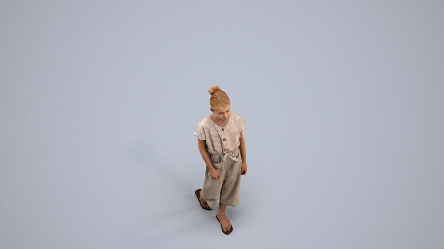3D people model girl kids, scanned human for 3ds Max rendering, back view render
