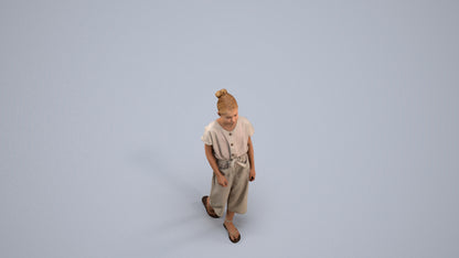 3D people model girl kids, scanned human for 3ds Max rendering, back view render